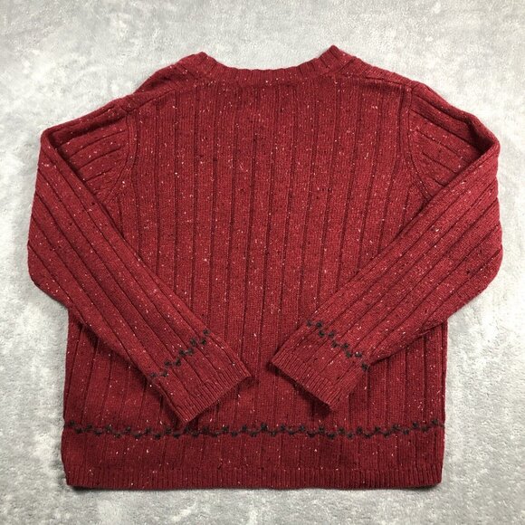 Woolrich Sweater Womens XL Red V Neck Wool Bright Ruby Heather Cozy Cabincore - Picture 10 of 10
